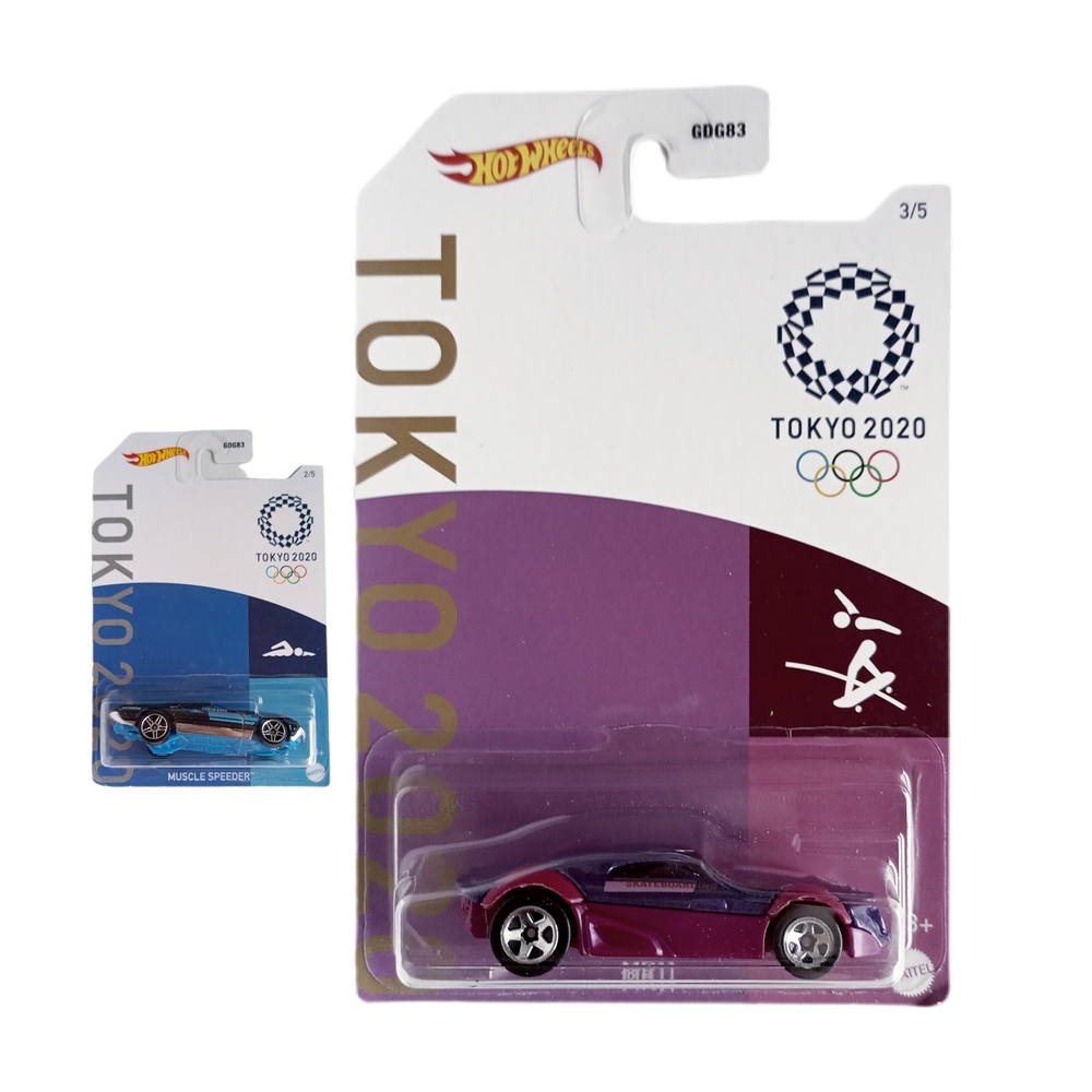 Two Hot Wheels Tokyo 2020 Blue and Purple Car 2/5 & 5/5